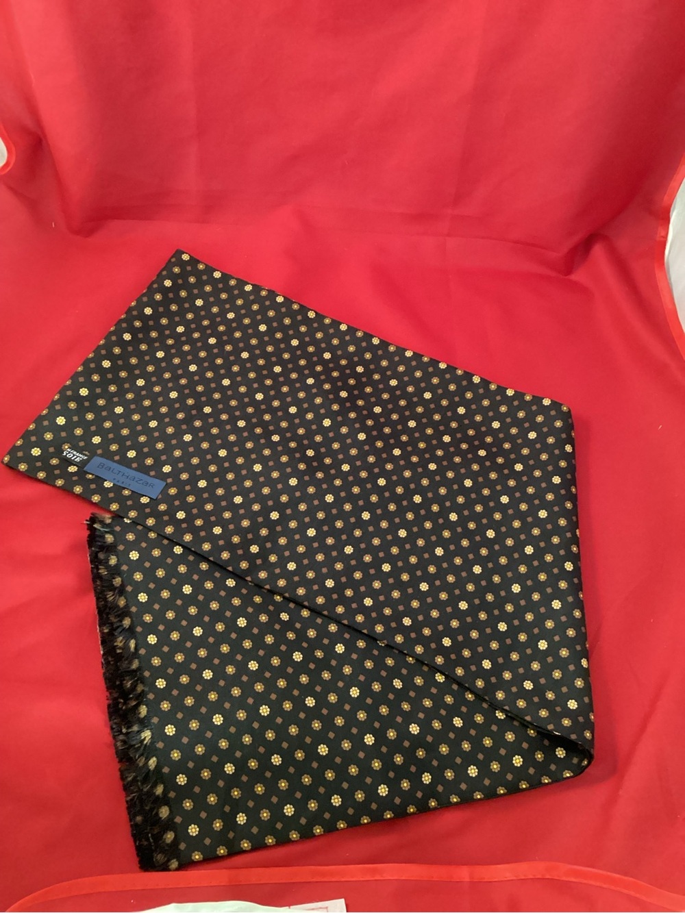 Vintage Balthazar 100% Silk Navy Blue and Gold Flowers Scarf made in France